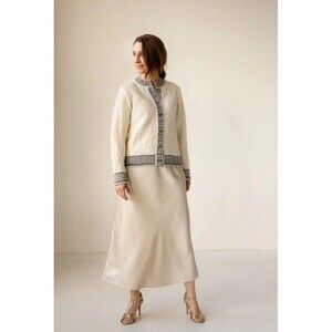 Susan Fosse Norway “Bryggen” Cardigan Sweater Cream Black 100% Wool Size XL